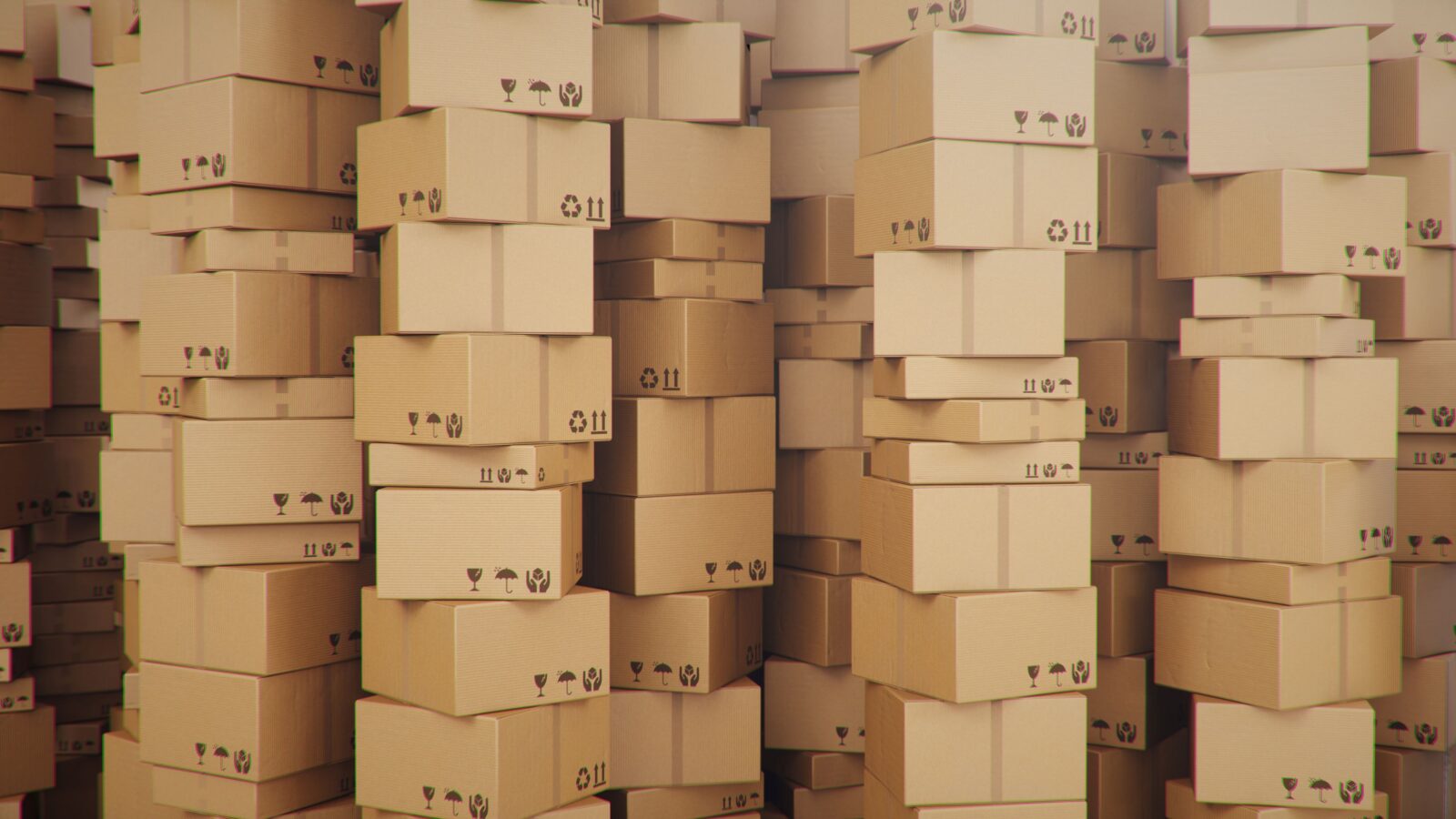Pile of boxes in a warehouse