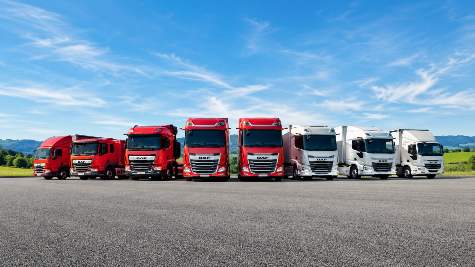 Beeld van DAF trucks op een rij